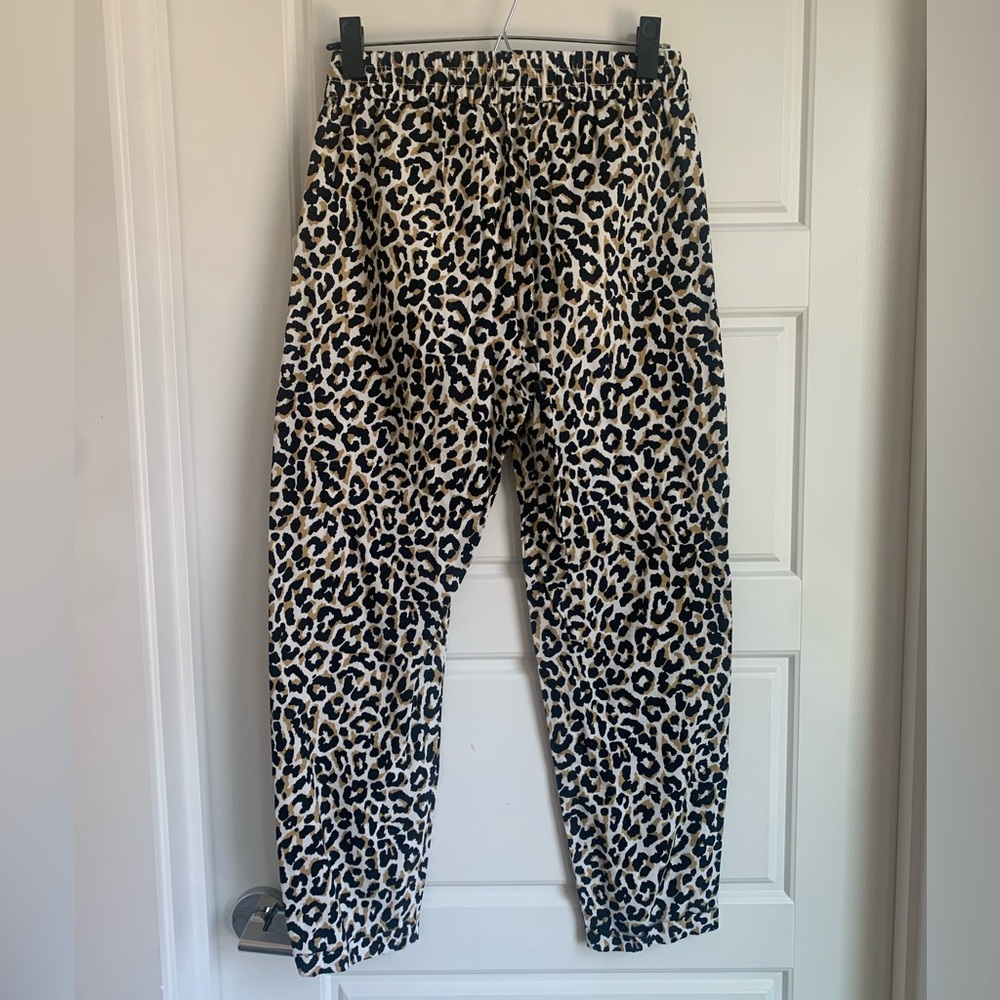 Linen Blend Leopard Print Jogger Pants